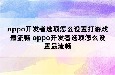 oppo开发者选项怎么设置打游戏最流畅 oppo开发者选项怎么设置最流畅